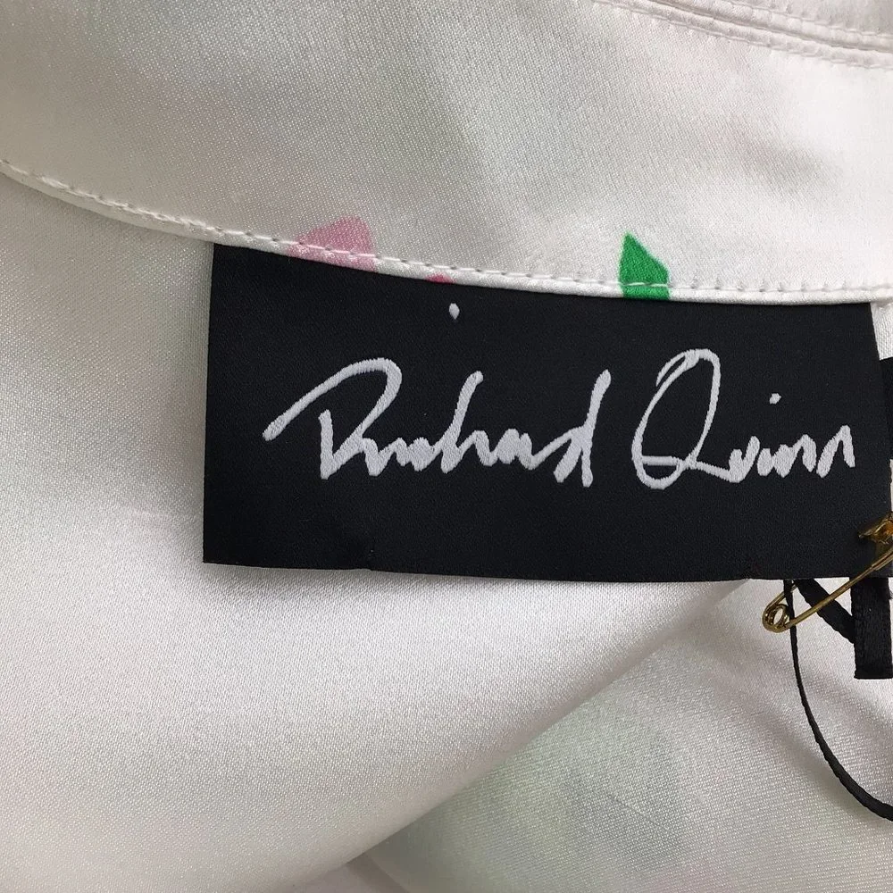 RICHARD QUINN WHITE / PINK MULTI FLORAL PRINTED BELTED LONG SLEEVED BUTTON-DOWN - Picture 4 of 4